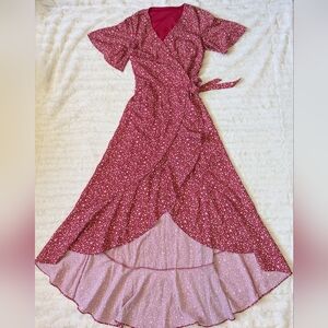Red High-Low Flutter Sleeve Sundress for Wedding Guest